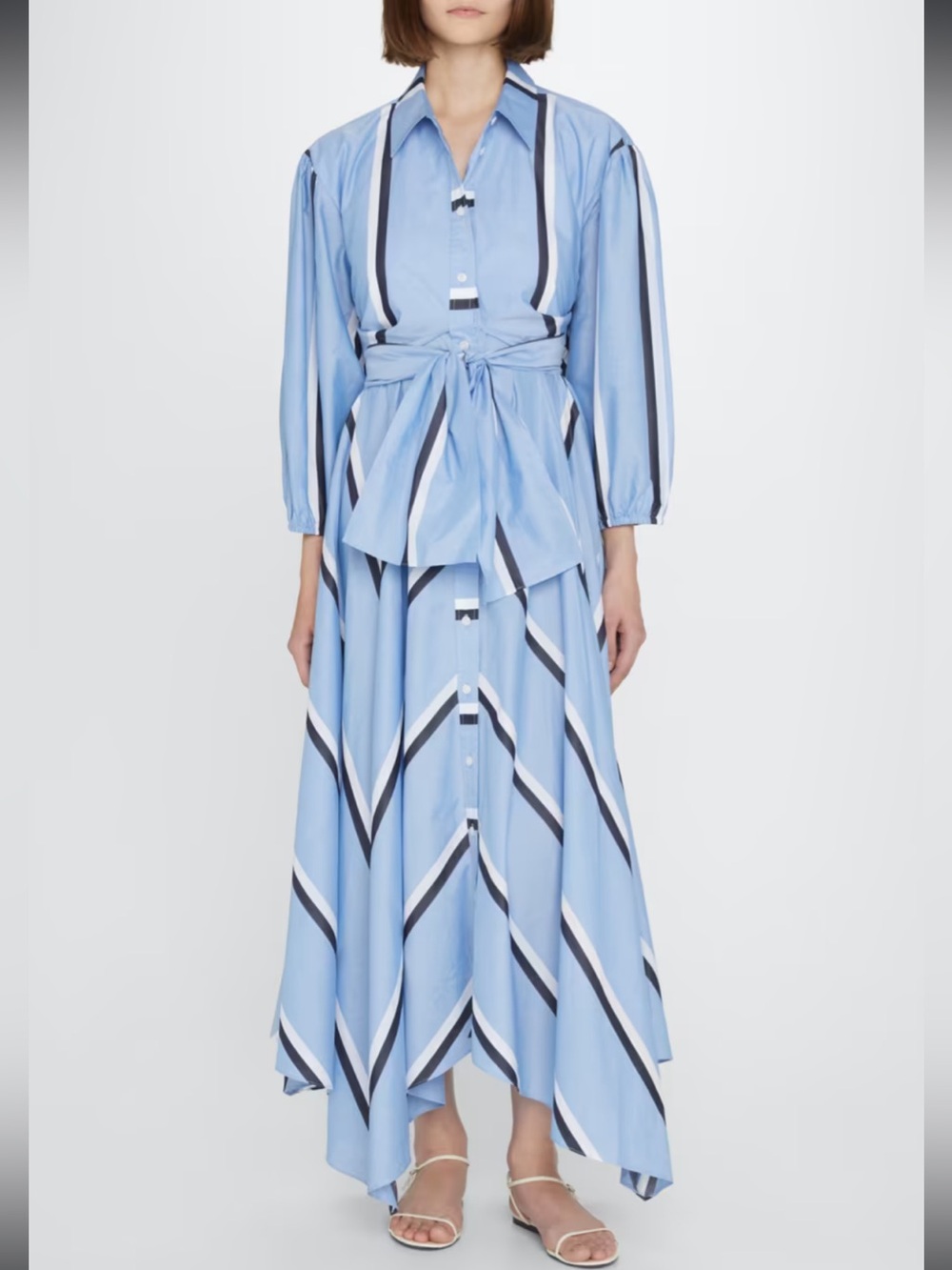 Tanya Taylor Light Blue Striped High-Low Maxi Skirt